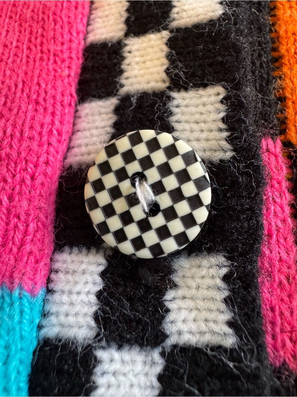 VTG 80s/90s Knitwaves Neon Colorblock Checkerboard Cardigan - Picture 7 of 8